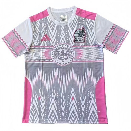 2025-26 Mens Mexico Grey Pink Fans Soccer Jersey