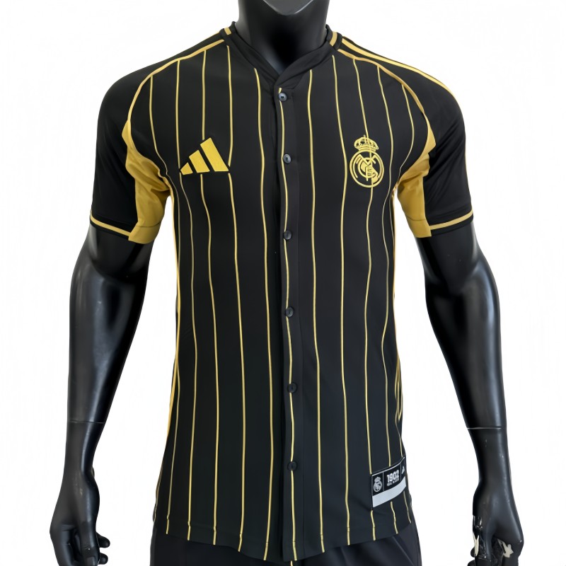 2025-26 Mens Real Madrid Player black yellow Casual Edition Baseball Jersey