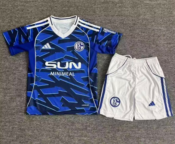 2025-26 KIds Schalke 04  home blue  Soccer Jersey