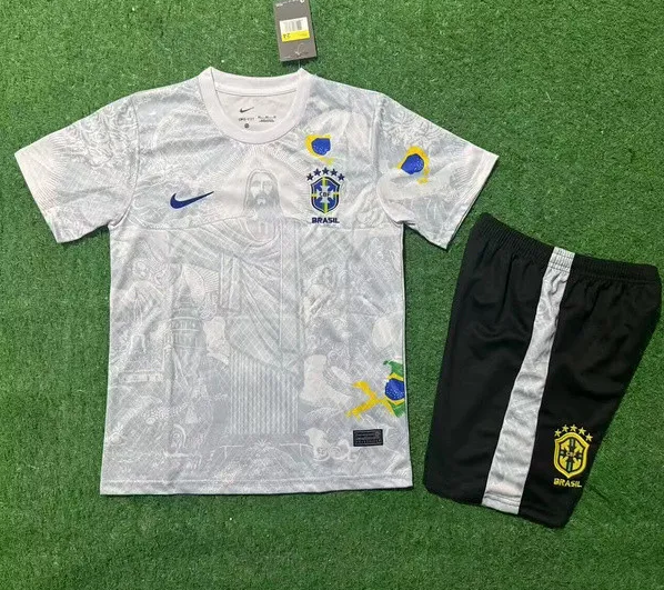 2025 Kids Brazil White Jesues Version Soccer Jersey
