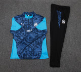 2025-26 Mens Marseille black blue Half-pull Tracksuit suit