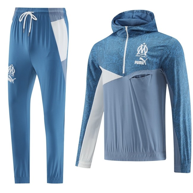 2025-26 Mens Marseille blue-gray Half pull Tracksuit suit