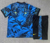 2025 Kids Brazil blue tiger pattern Soccer Jersey
