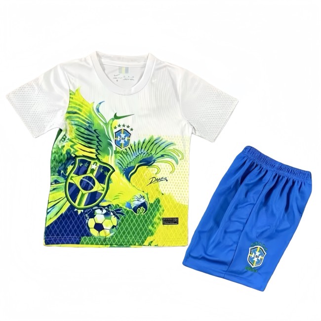 2025 Kids Brazil Special Edition white green Soccer Jersey