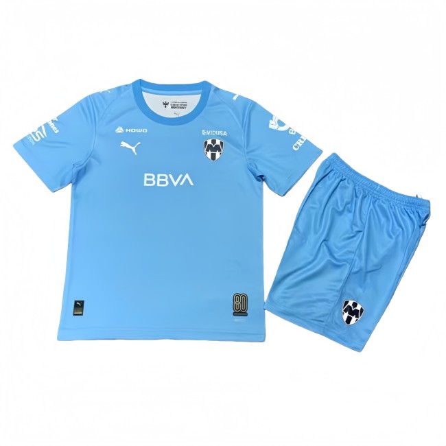 2025-26 Kids Monterrey  blue goalkeeper Soccer Jersey