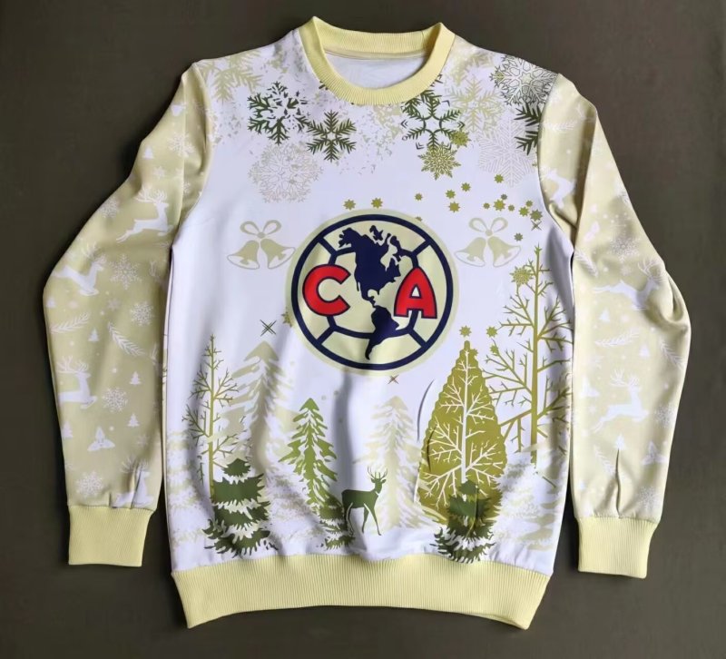 2025-26 Mens Club America Christmas green white hoodie soccer jersey