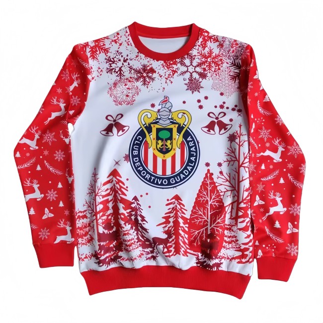 2025-26 Mens Chivas hoodie Christmas red white hoodie soccer jersey