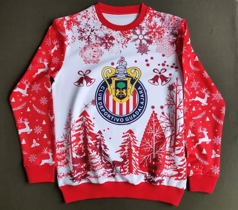 2025-26 Mens Chivas hoodie Christmas red white hoodie soccer jersey