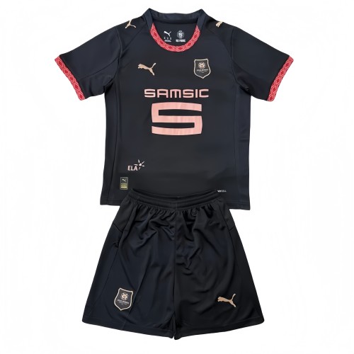 2025-26 Kids Stade Rennais Third away black Soccer Jersey
