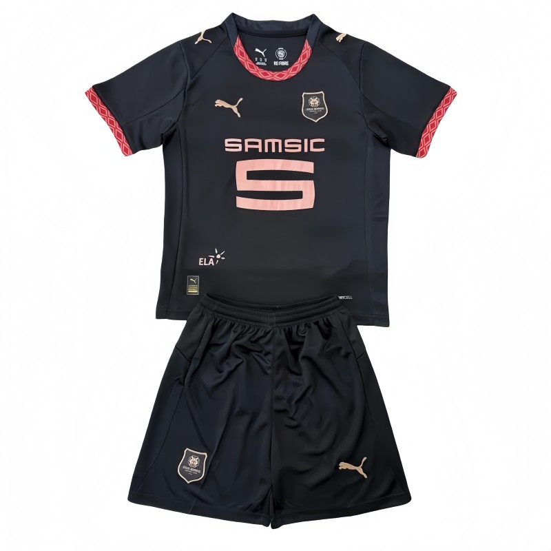 2025-26 Kids Stade Rennais Third away black Soccer Jersey