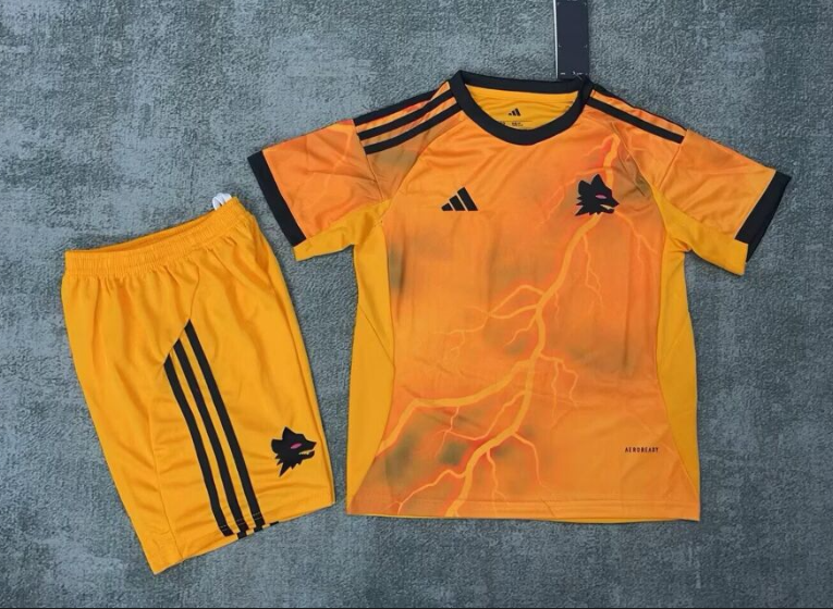 2025-26 Kids Roma away yellow soccer Jersey