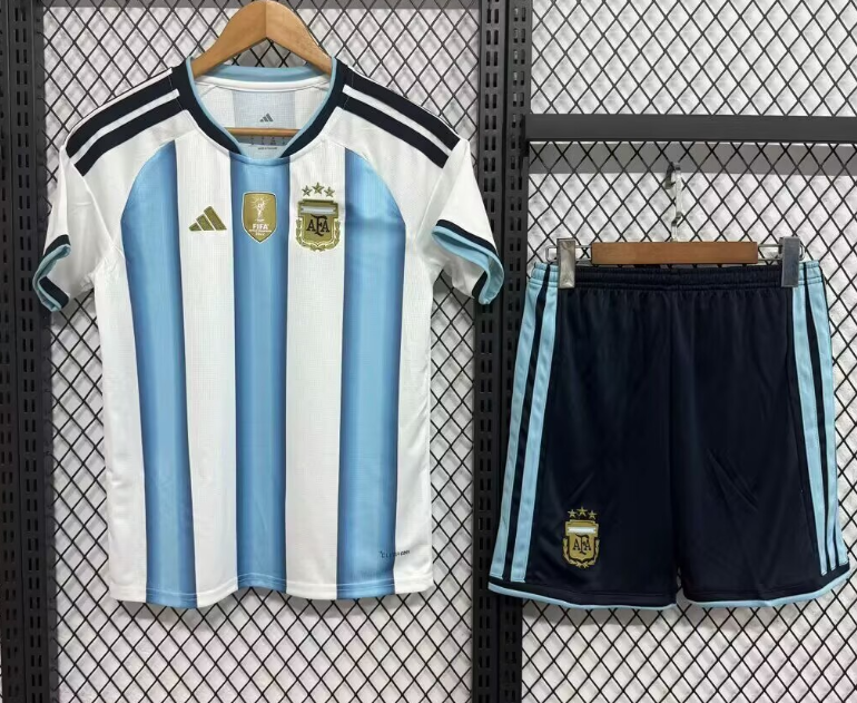 2026-27 Kids Argentina home with FIFA World Champions 2022 Patch soccer Jersey