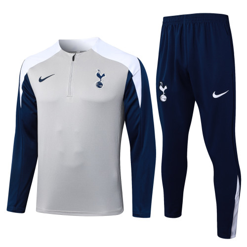 2025-26 Mens Tottenham Hotspur light gray Half pull Tracksuit suit  B25117#