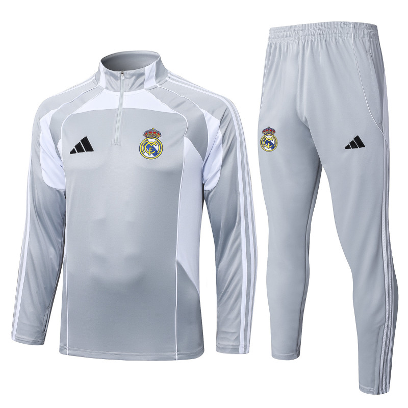 2025-26 Mens Real Madrid  Half-pull gray white Tracksuit suit   B25114#