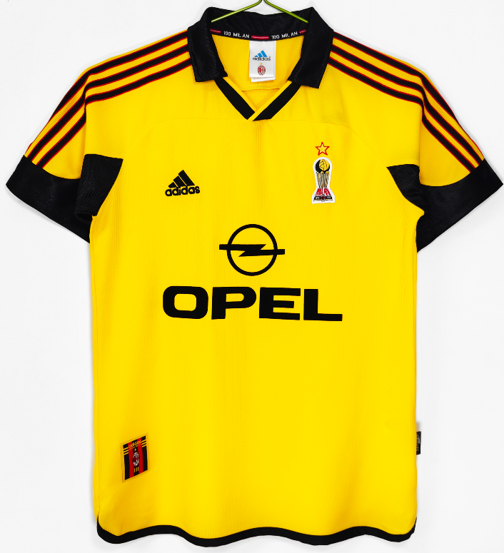 1999-00 Mens AC Milan Retro Away yellow soccer Jersey