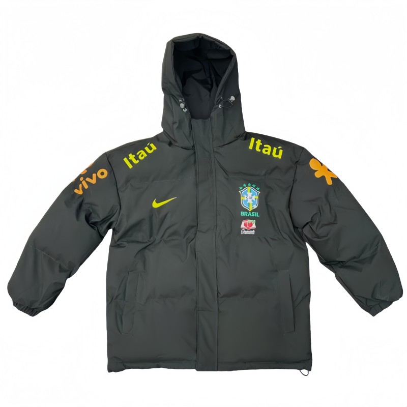2025-26 Mens Brazil black Hooded Cotton Coat