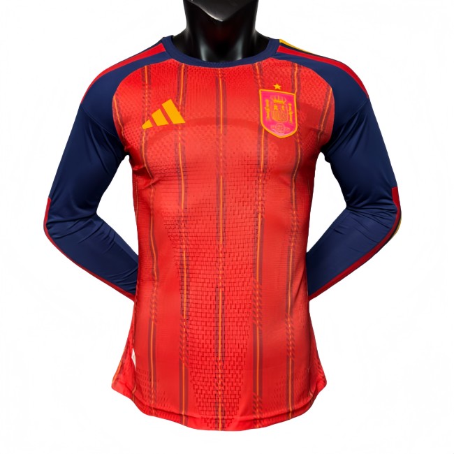2026-27 Mens Spain home red  Player version Long Sleeve soccer  Jersey