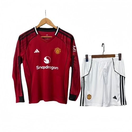 2025-26 KIDS Manchester United home long sleeve soccer Jersey