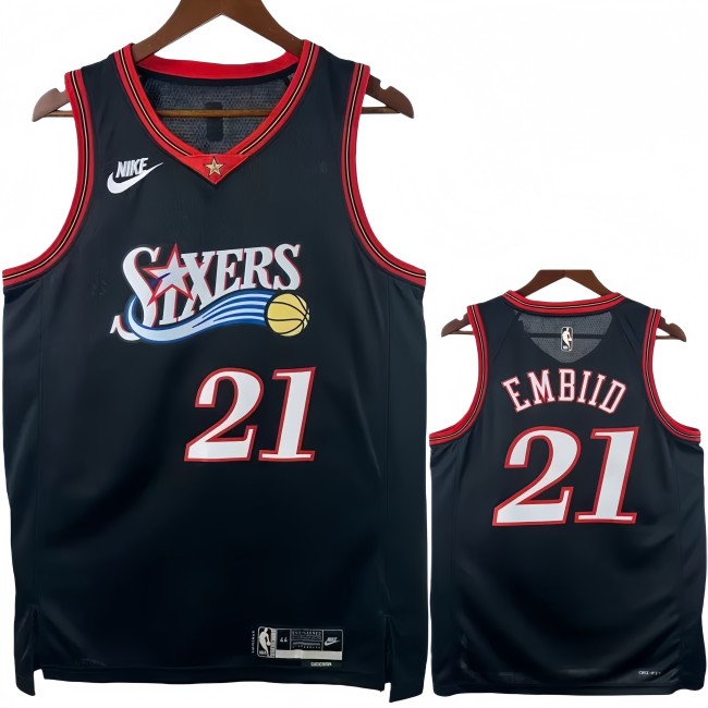 25-26 76ERS EMBIID #21 Black Top Quality Hot Pressing NBA Jersey (V领)