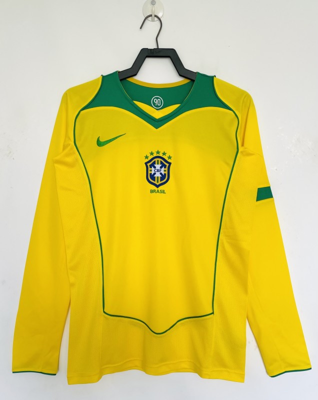 2004 Mens Retro Brazil home Long sleeve  Jersey