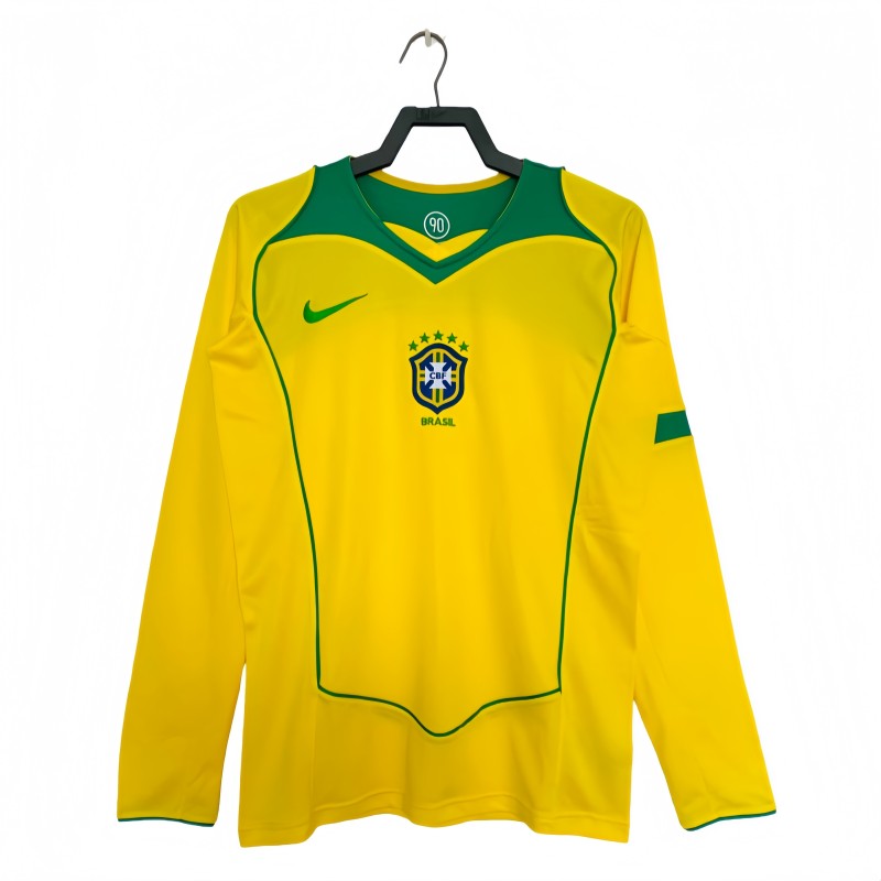 2004 Mens Retro Brazil home Long sleeve  Jersey