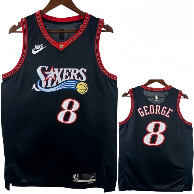 25-26 76ERS GEORGE #8 Black Top Quality Hot Pressing NBA Jersey (V领)