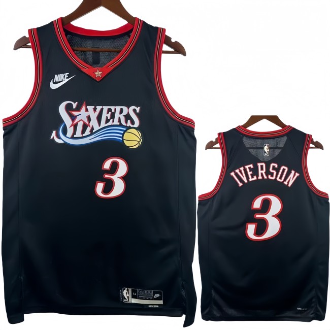 25-26 76ERS IVERSON #3 Black Top Quality Hot Pressing NBA Jersey (V领)