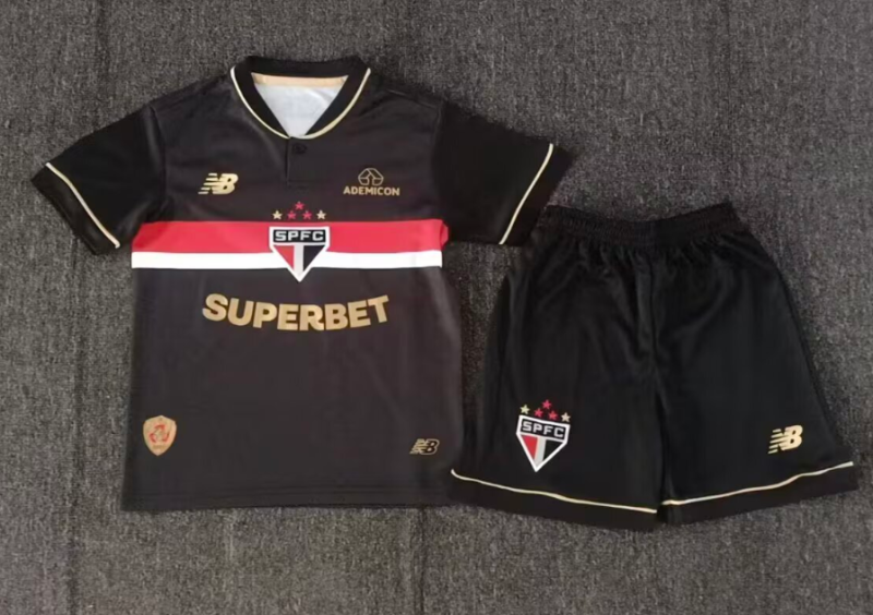 2025-26 Kids Sao Paulo Third away black red soccer jeysey