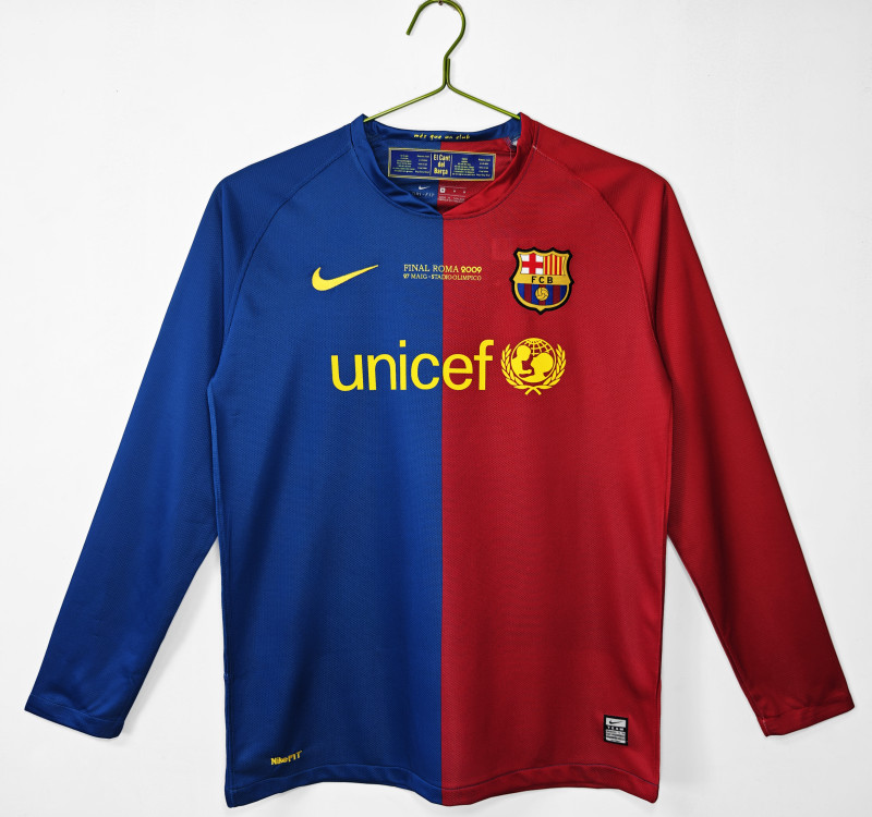 2008-09 Mens Barcelona home Long Sleeve Retro Soccer Jersey