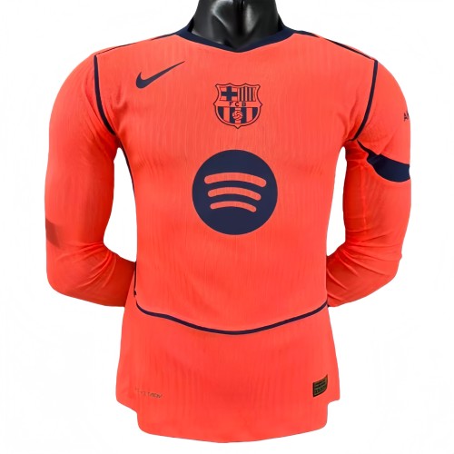 2025-26 Mens Barcelona  Third away Orange  Long Sleeve Player version soccer Jersey