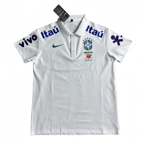 2025-26 Mens Brazil White  Polo soccer jersey