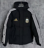 2025-26 Mens Argentina black Hooded Cotton Coat