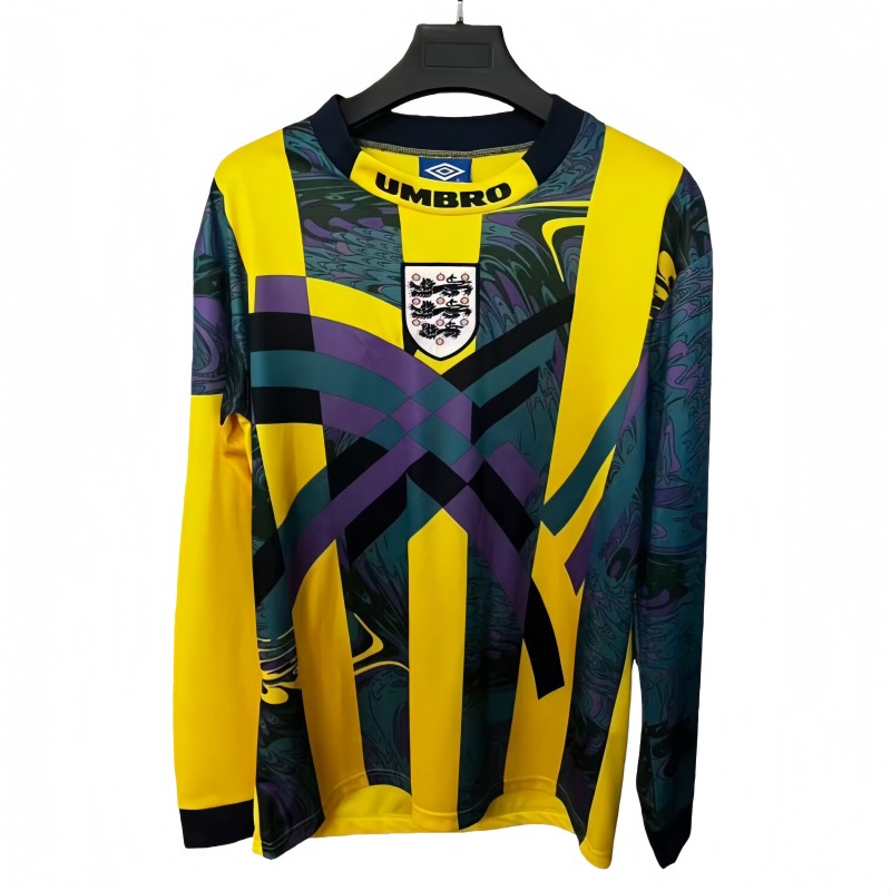 1995 Mens England Retro long sleeve Yellow goalkeeper soccer Jersey