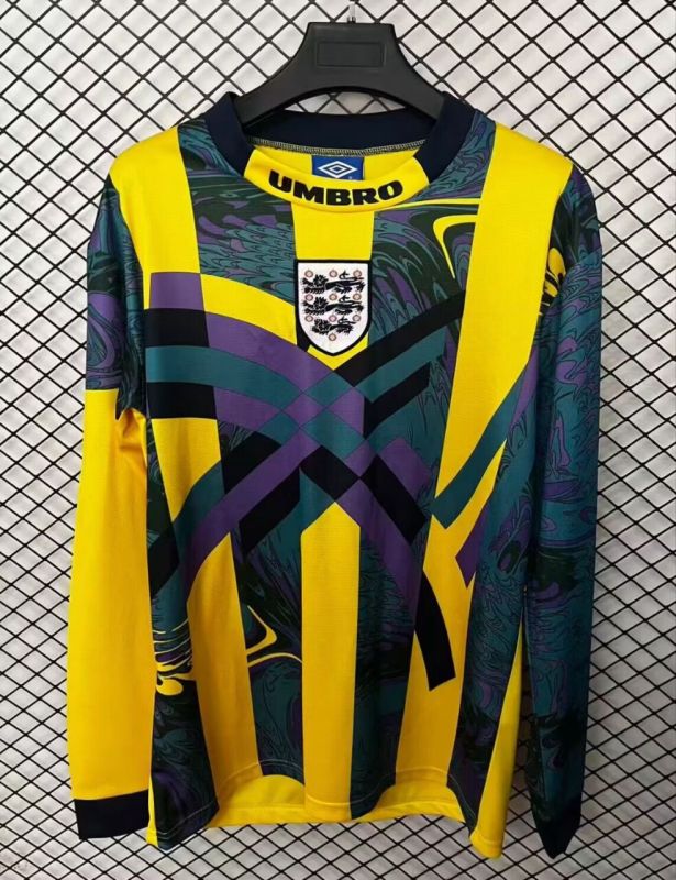 1995 Mens England Retro long sleeve Yellow goalkeeper soccer Jersey