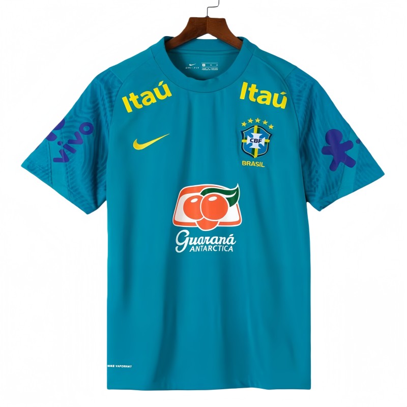 2021  Mens Brazil Retro lake blue soccer Jersey