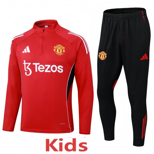 2025-26 KIDS Manchester United red Half-pull Tracksuit