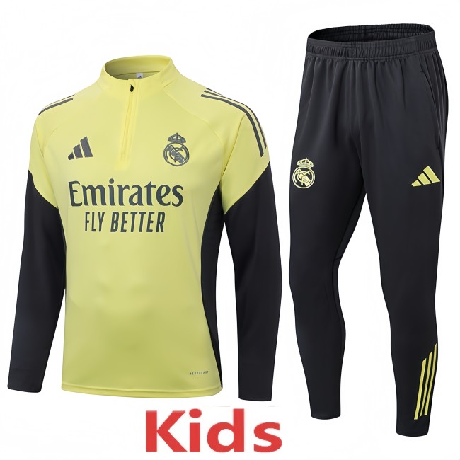 2025-26 Kids Real Madrid yellow Half Pull Tracksuit