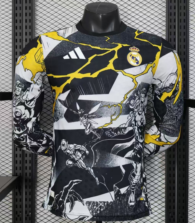2025-26 Mens Real Madrid White Black Joint Edition Player long sleeve soccer jersey