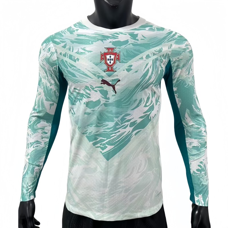 2026-27 Mens Portugal away white blue  Player version Long Sleeve soccer Jersey