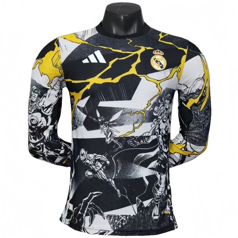 2025-26 Mens Real Madrid White Black Joint Edition Player long sleeve soccer jersey