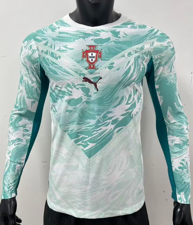 2026-27 Mens Portugal away white blue  Player version Long Sleeve soccer Jersey