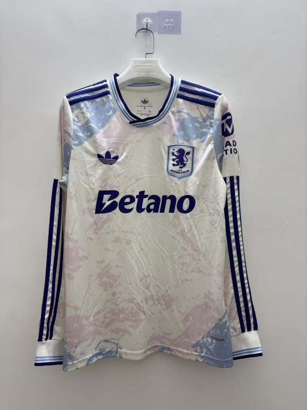 2025-26 Mens Aston Villa Third away long sleeve white soccer Jersey