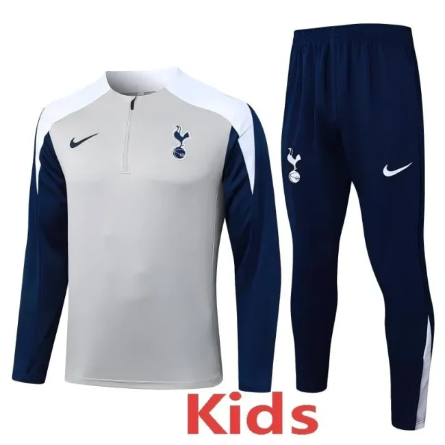 2025-26 Kids Tottenham Hotspur light gray Half pull Tracksuit #E25185