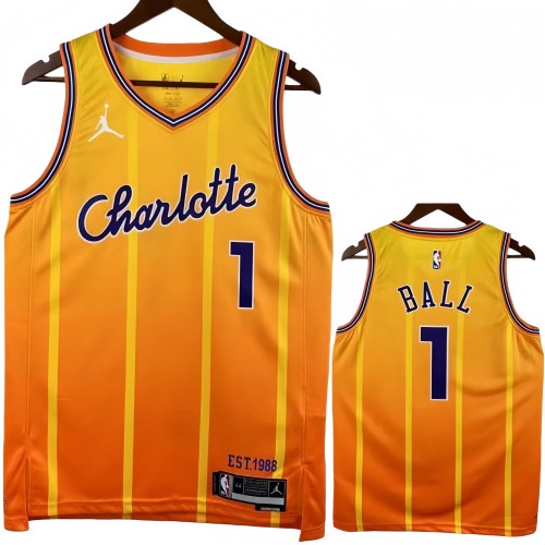 25-26 Hornets BALL #1 Orange City Edition Top Quality Hot Pressing NBA Jersey(V领)