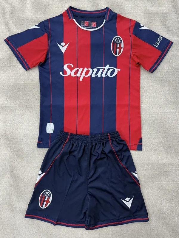 2025-26 Kids Bologna Home red blue Soccer Jersey