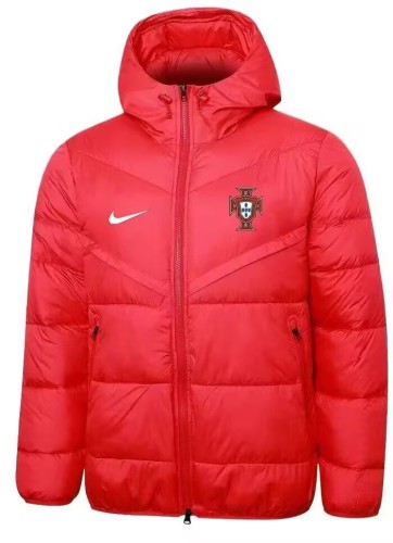 2025-26 Mens Portugal red Hooded Jacket Cotton Coat