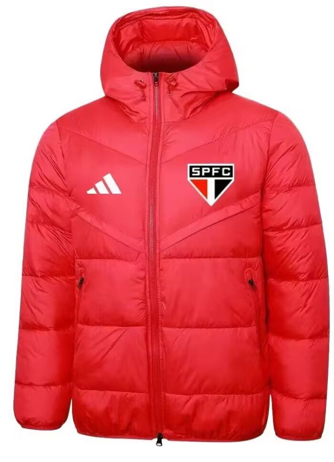 2025-26 Mens Sao Paulo red Hooded Jacket  Cotton Coat