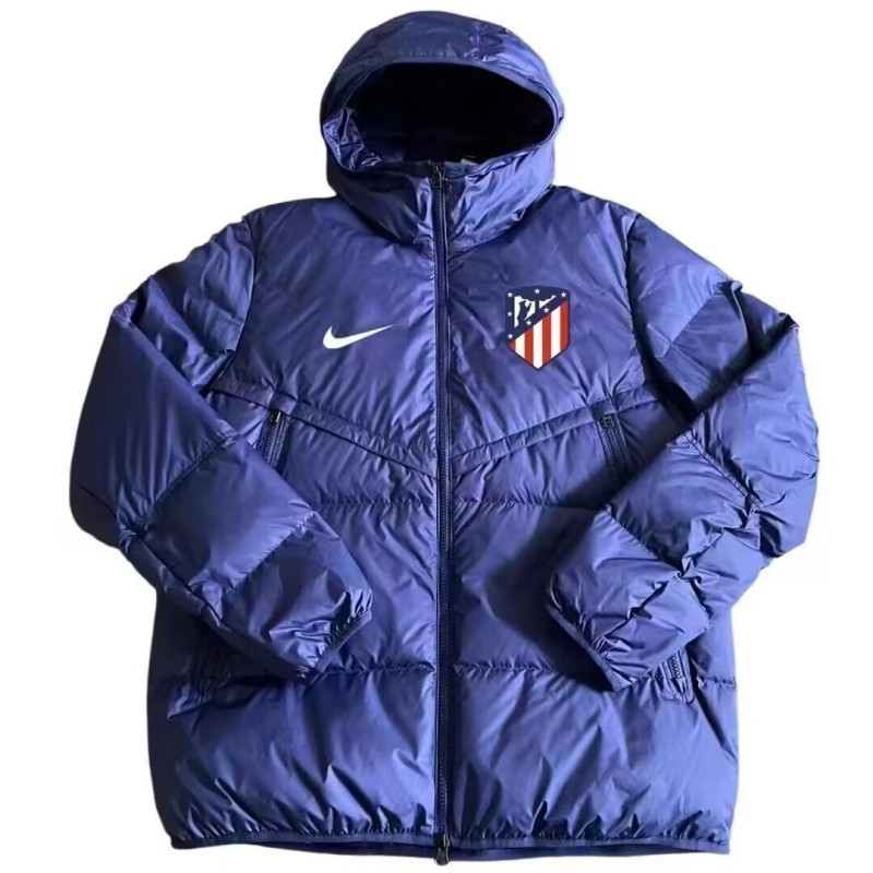 2025-26 Mens Atletico Madrid blue Hooded Jacket  Cotton Coat