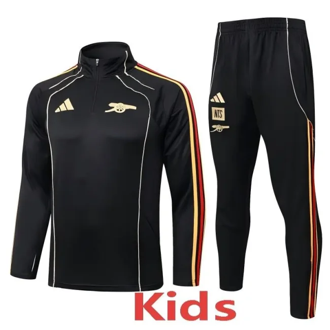 2025-26 Kids Arsenal Black Half Pull Tracksuit  #E25178(童装半拉链)