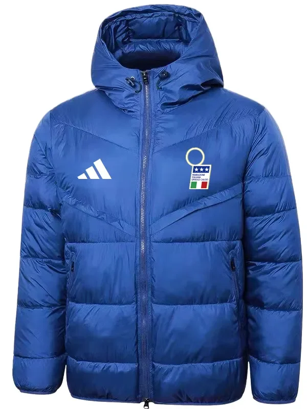 2025-26 Mens Italy Blue Hooded Cotton Coat